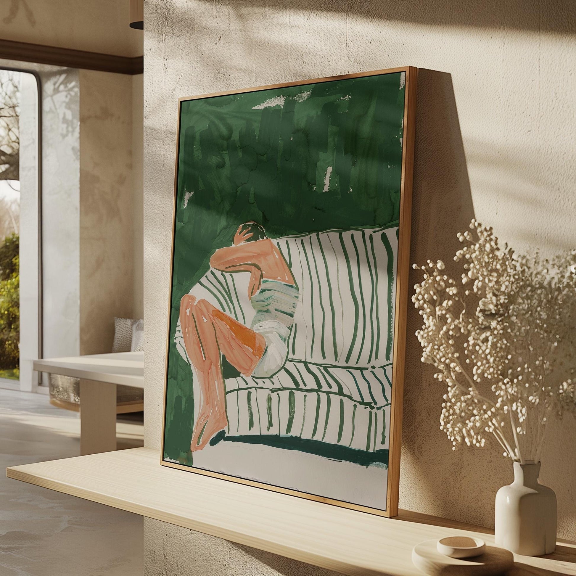 Relaxing Woman Canvas Print Modern Minimalist Wall Art for Bedroom or Living Room Cozy Decor