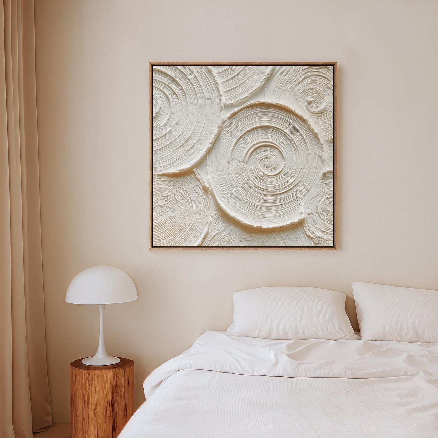 Textured Abstract Circle Canvas Wall Art: Neutral Beige Minimalist Painting, Large Square Modern Artwork for Living Room or Office