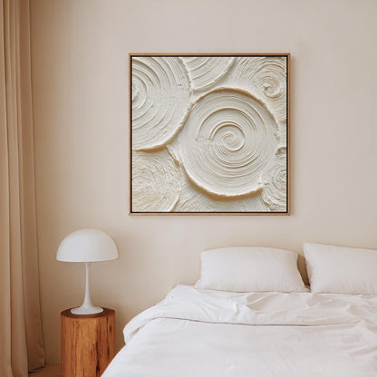 Textured Abstract Circle Canvas Wall Art: Neutral Beige Minimalist Painting, Large Square Modern Artwork for Living Room or Office