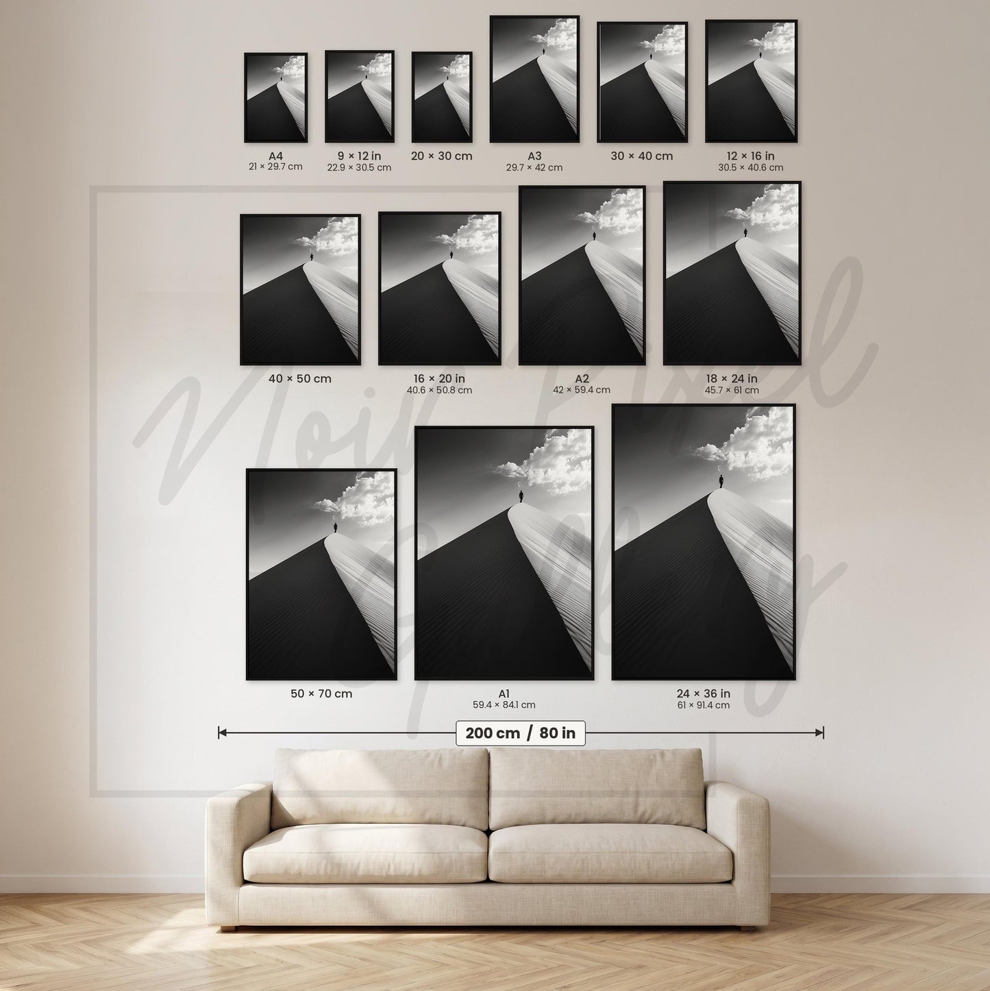 Minimalist Sand Dune Art - Black and White Desert Print | Modern Monochrome Wall Decor