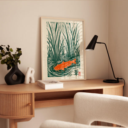 Koi Fish Linocut Print – Japanese Art Print on Fine Art Paper, A1 to A4
