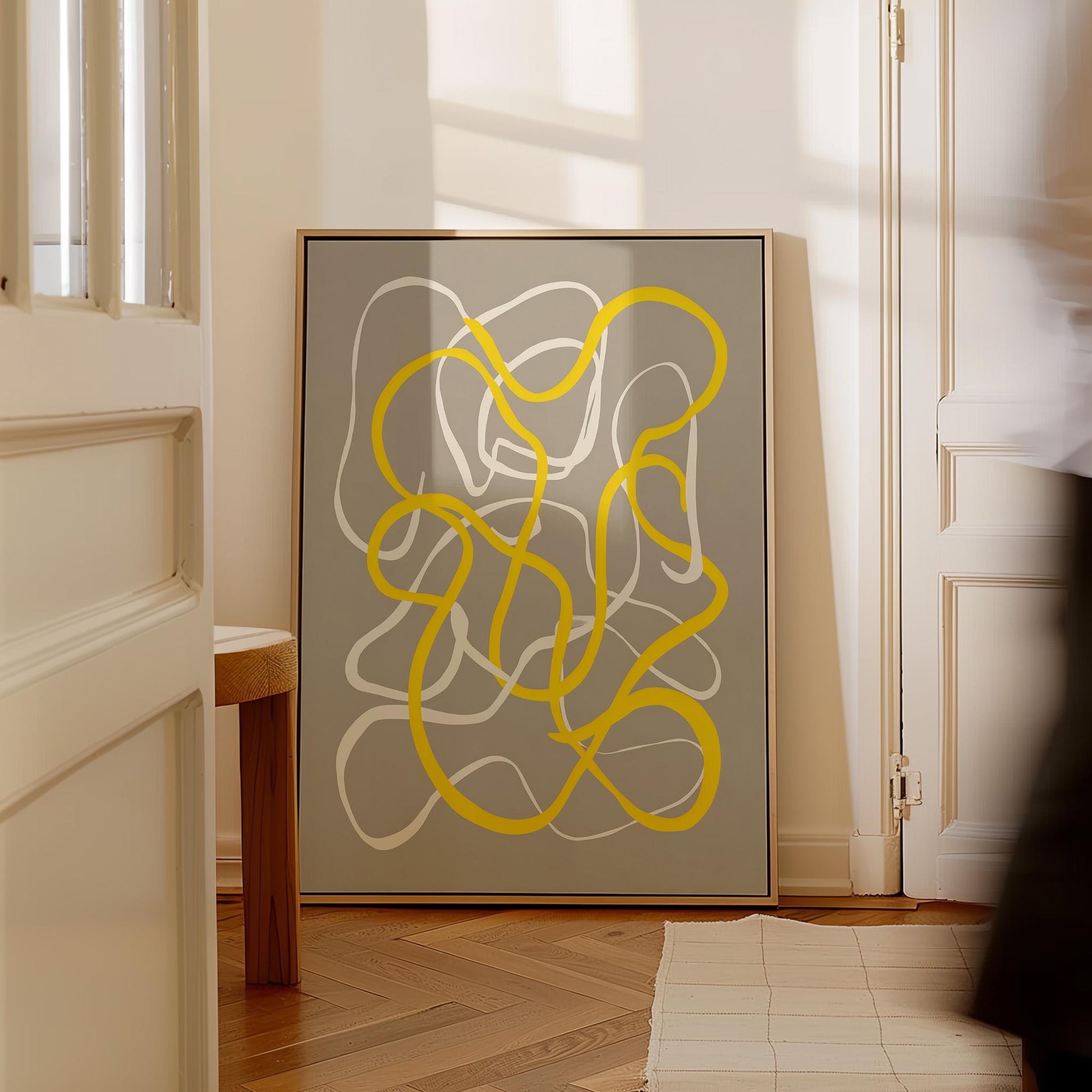 Yellow Abstract Line Giclée Canvas Print Modern Minimal Wall Art for Dining Room or Creative Studio