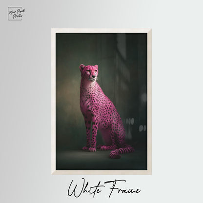 Pink Cheetah Wall Art – Emerald Green Print | Maximalist Canvas With Natural Wood Frame