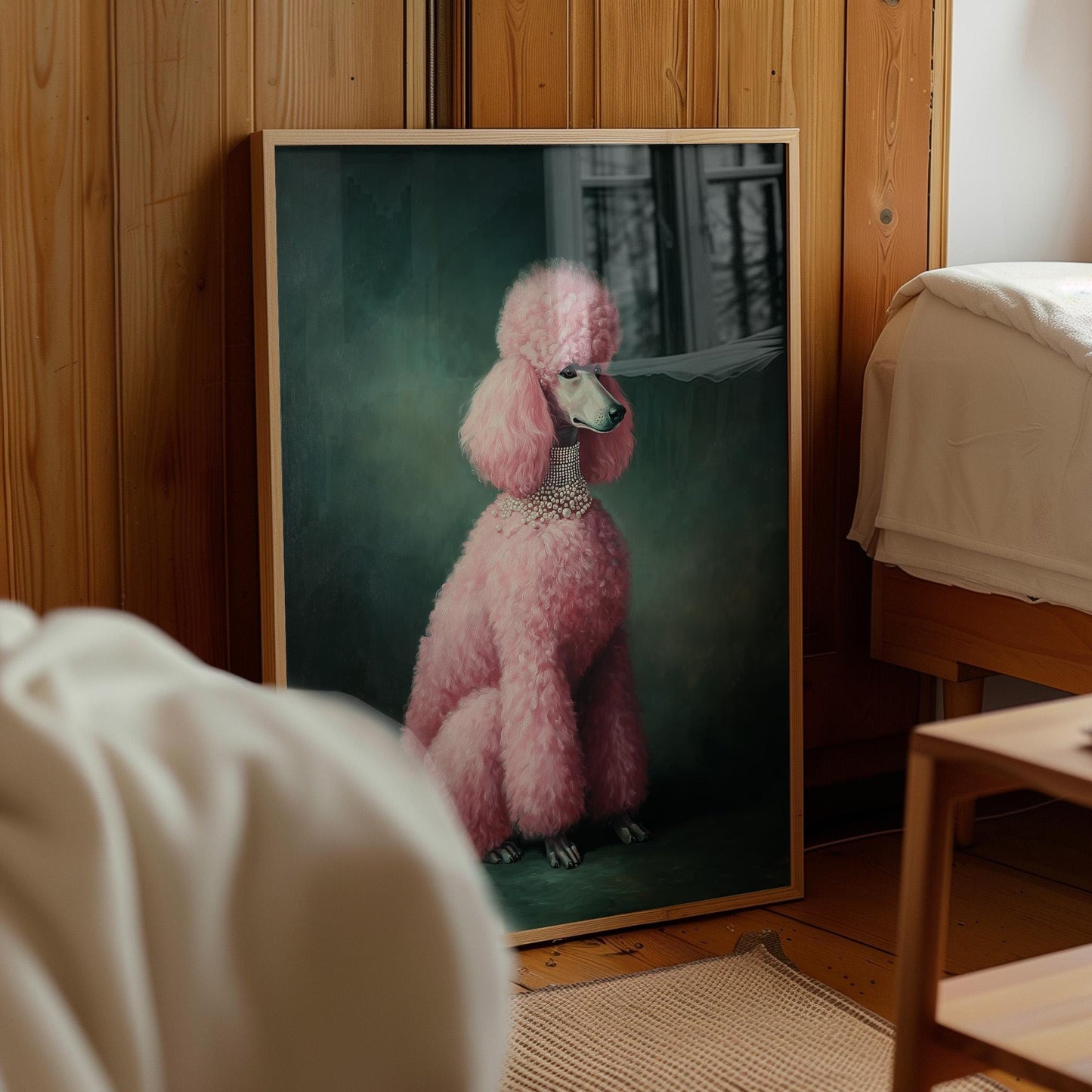 Pink Poodle Wall Print – Emerald Green Dog Art | Ready to Hang Gallery Canvas