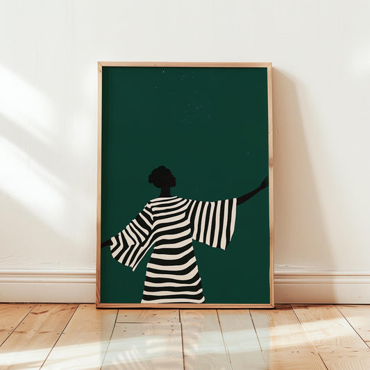 Minimalist Wall Art | Emerald Green Striped Silhouette Fashion Art Print