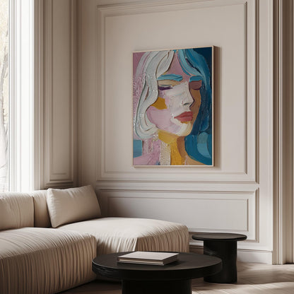 Colorful Figurative Canvas Wall Art – Modern Abstract Portrait Giclée Print with Floating Frame
