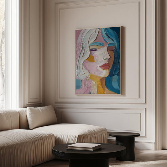 Colorful Figurative Canvas Wall Art – Modern Abstract Portrait Giclée Print with Floating Frame