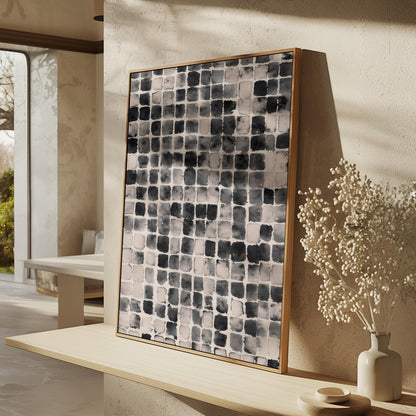 Black and White Grid Art Print, Minimalist Abstract Canvas, Modern Geometric Wall Art for Living Room or Office, Contemporary Decor