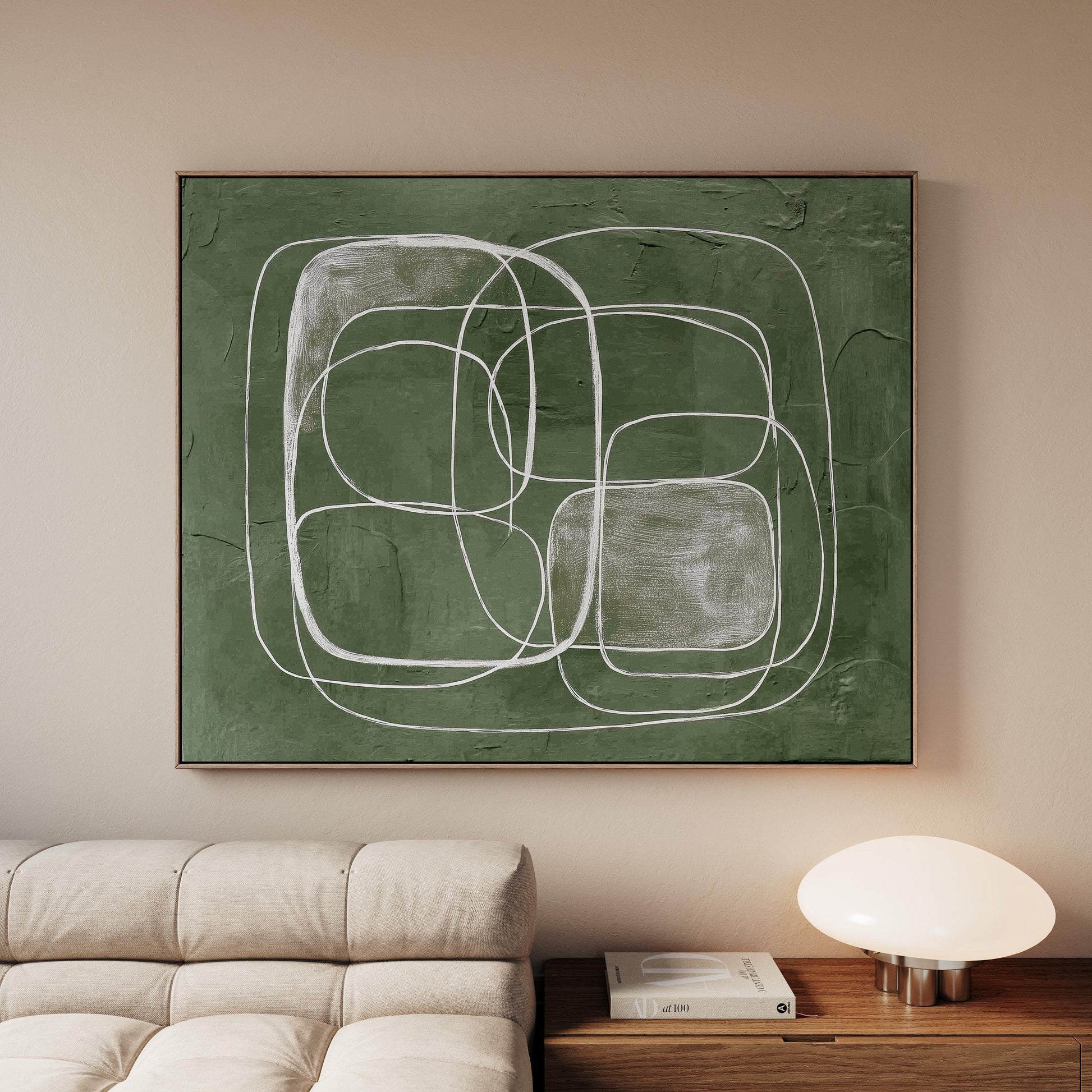 Green Abstract Line Giclée Canvas Print Textured Minimal Wall Art for Living Room or Office Decor