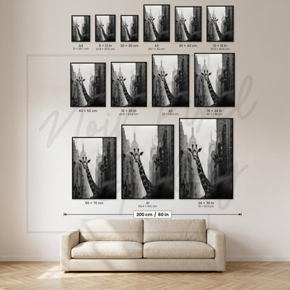 Giraffe Wall Art – Monochrome Urban Wildlife Poster on Fine Art Paper Print
