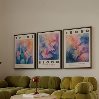 Colorful Tropical Canvas Wall Art Set of 3 Botanical Prints with Flowers and Leaves Modern Abstract Artwork for Living Room Decor