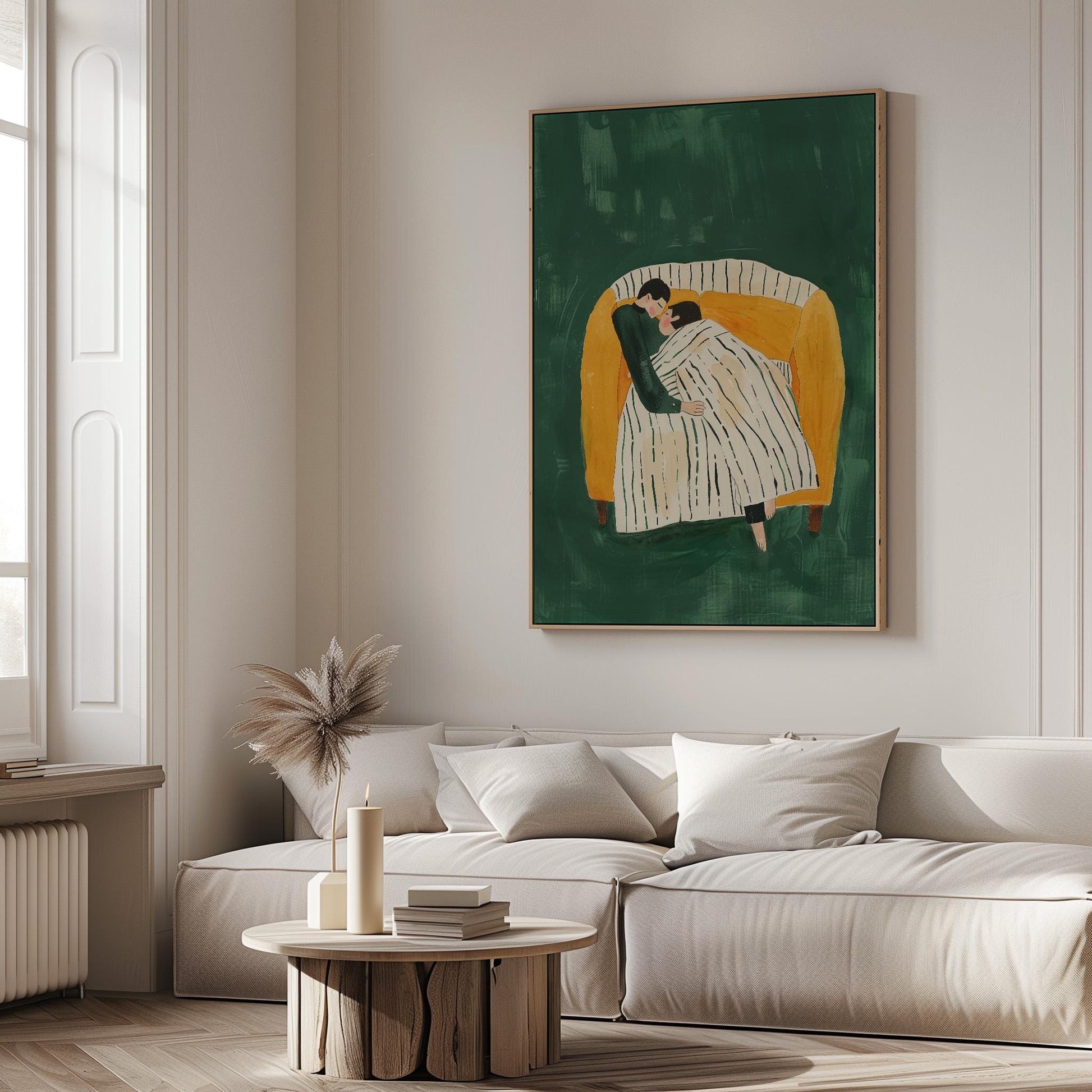 Romantic Couple Wall Art Cozy Embrace Modern Abstract Print Love Bedroom Living Room Decor Anniversary Gift Canvas Painting