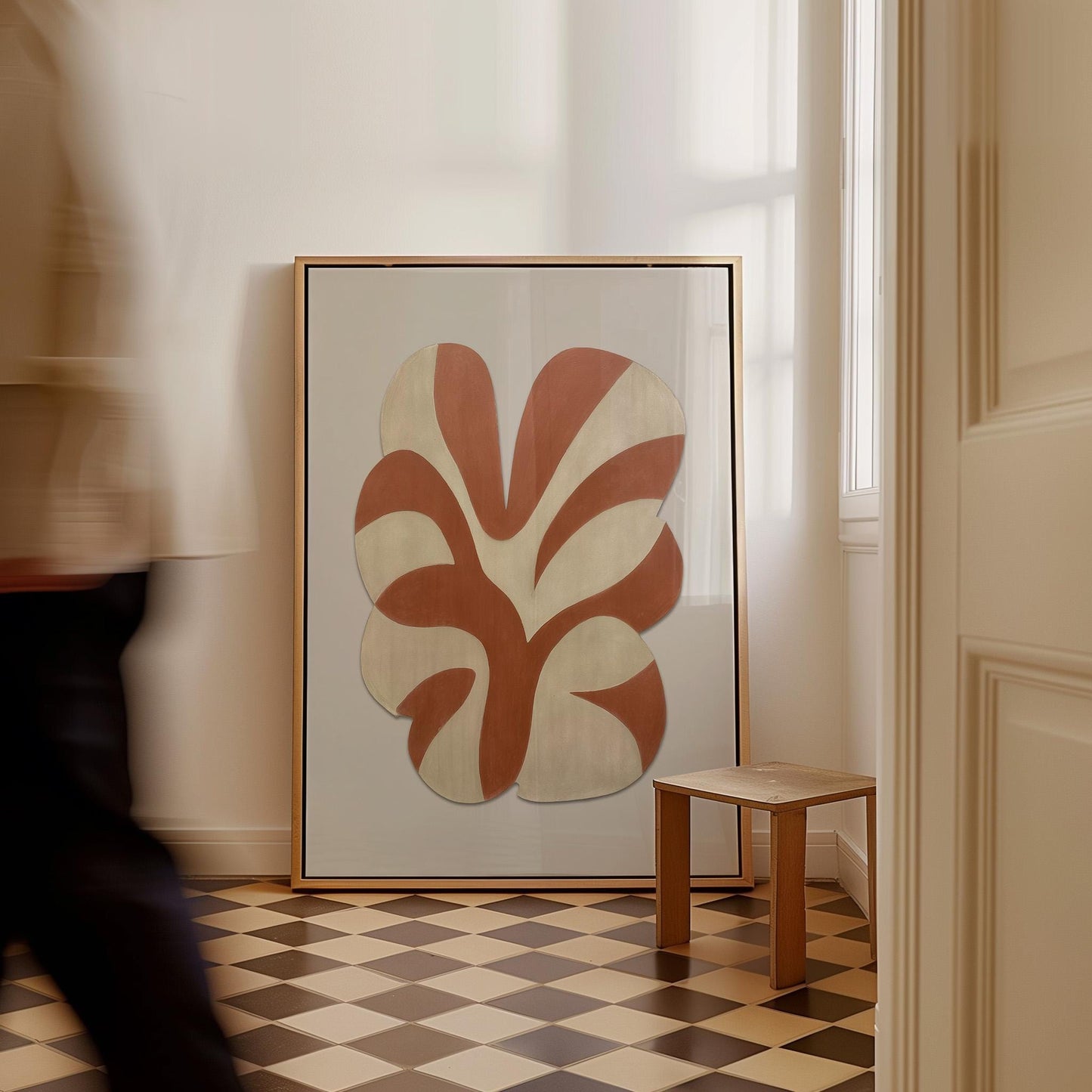 Terracotta Organic Leaf Giclée Canvas Print Modern Minimalist Wall Art in Earthy Beige and Clay Tones for Japandi or Boho Interiors