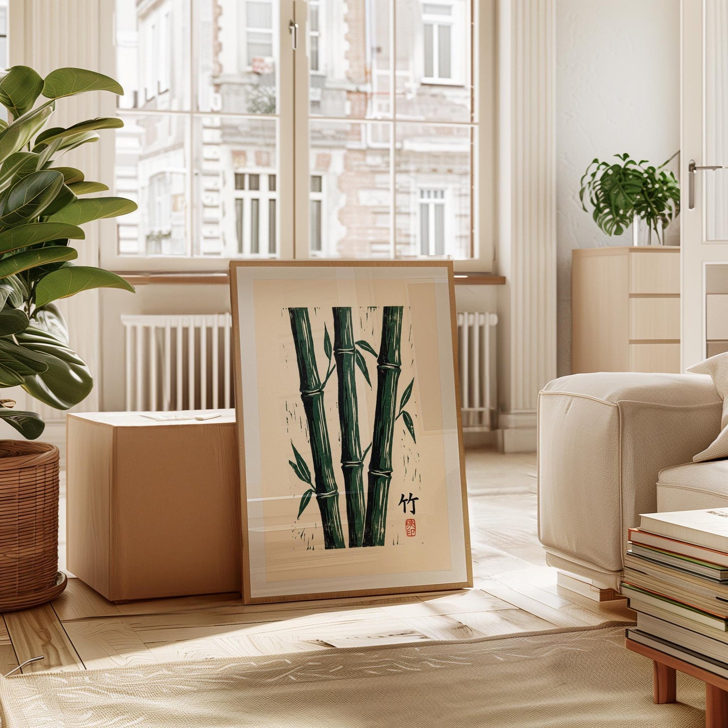 Japanese Bamboo Print - Minimalist Botanical Art | Green Linocut Wall Decor