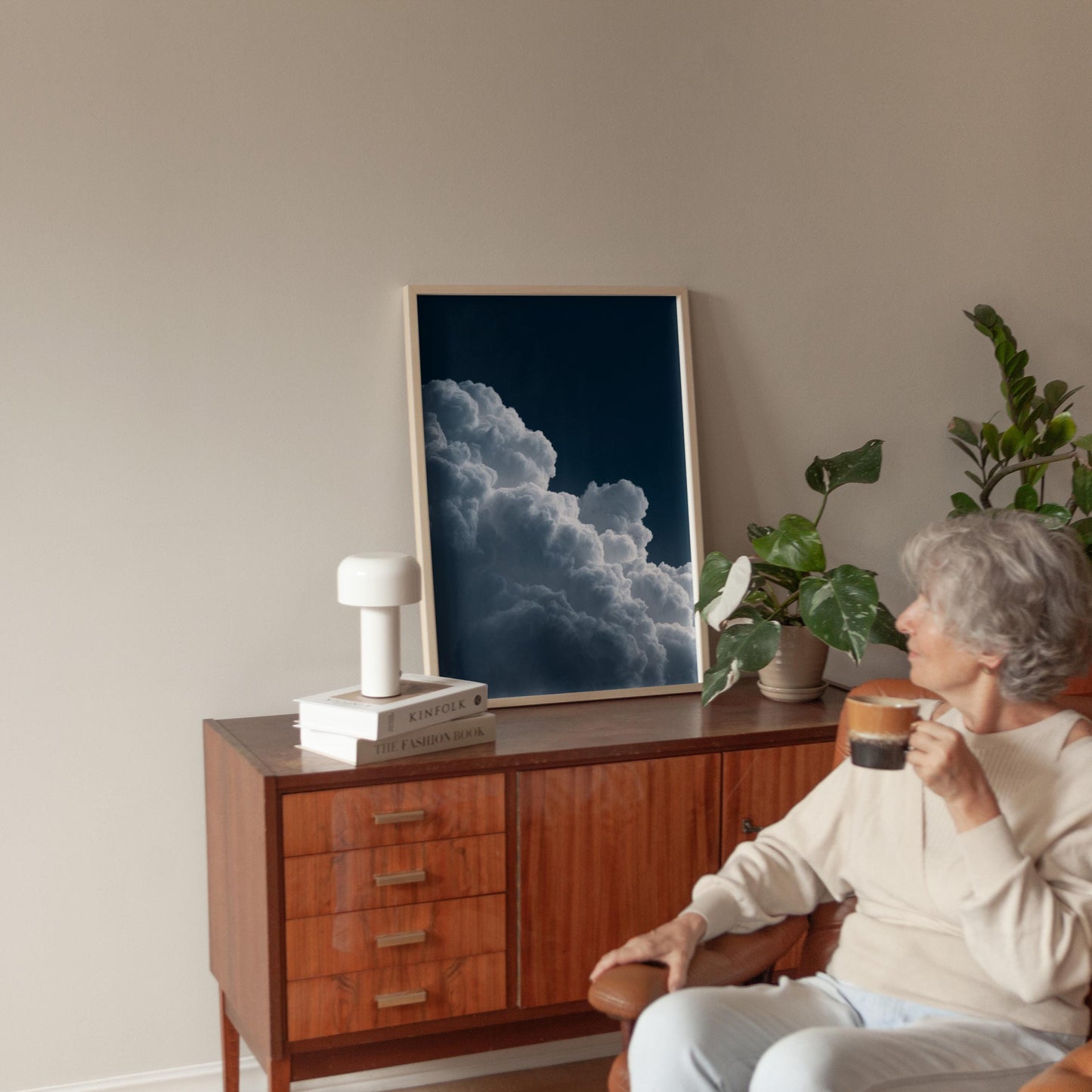 Deep Blue Night Sky Cloud Wall Art – Minimalist Wall Decor with Sustainable Wood Frame