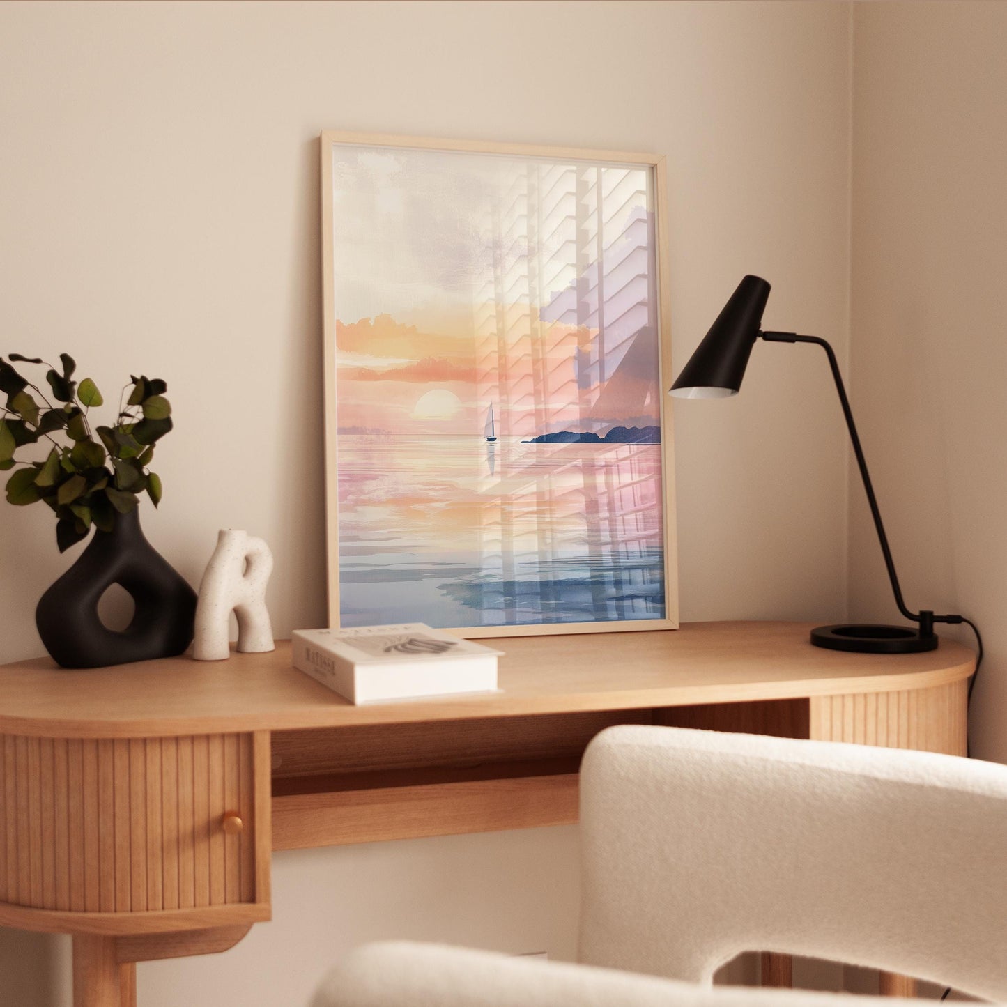 Sunset Sailboat Print – Pastel Seascape Art | Unframed Giclée Wall Decor