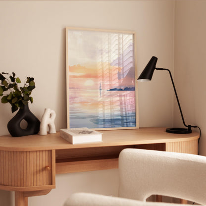 Sunset Sailboat Print – Pastel Seascape Art | Unframed Giclée Wall Decor