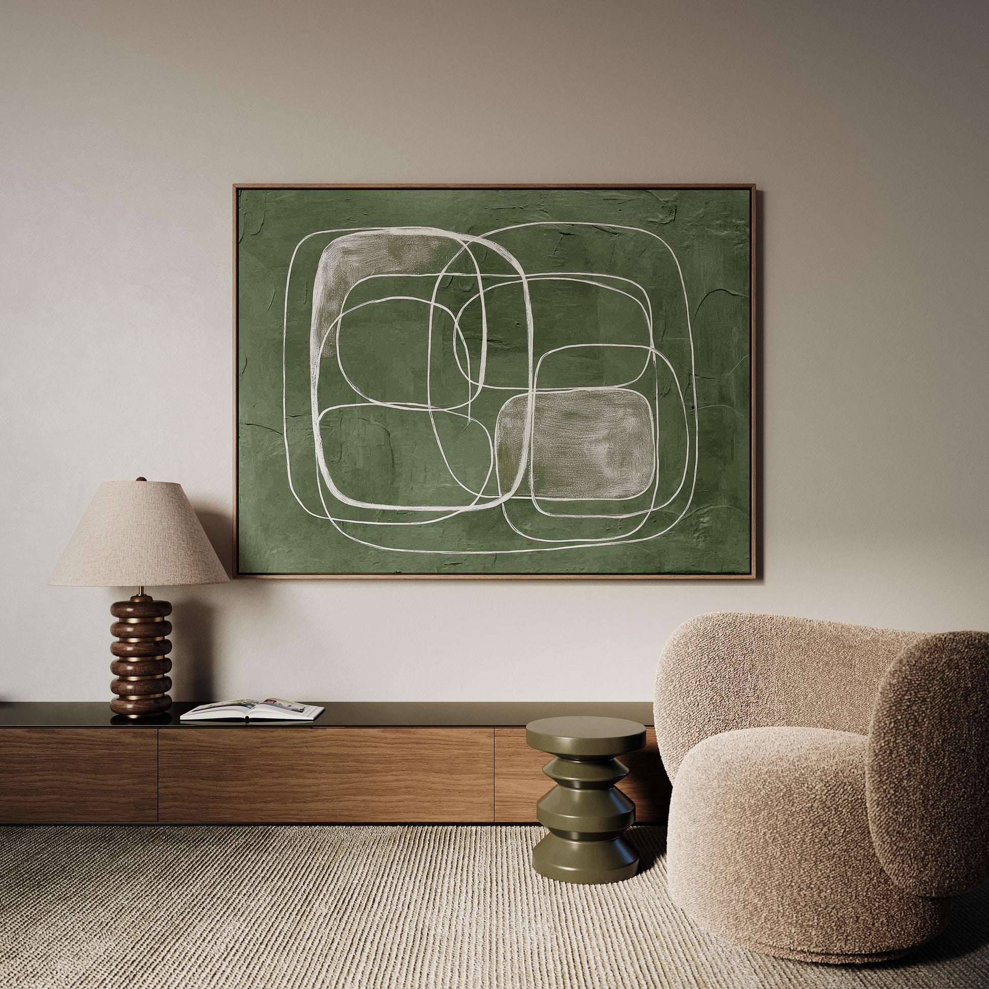 Green Abstract Line Giclée Canvas Print Textured Minimal Wall Art for Living Room or Office Decor