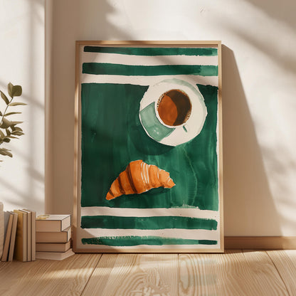 Coffee Croissant Wall Art - Modern Canvas Print | Kitchen Wall Decor, Vibrant Color