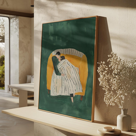 Romantic Couple Wall Art Cozy Embrace Modern Abstract Print Love Bedroom Living Room Decor Anniversary Gift Canvas Painting