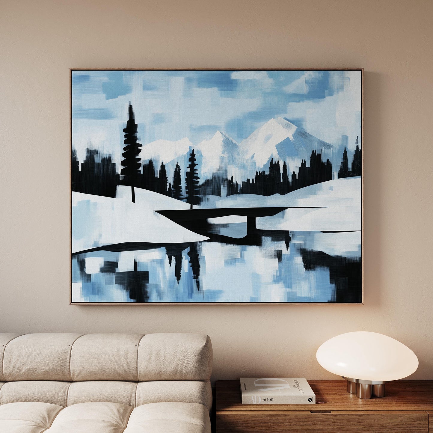 Blue Mountain Landscape Giclée Canvas Print Minimal Winter Wall Art for Living Room or Office