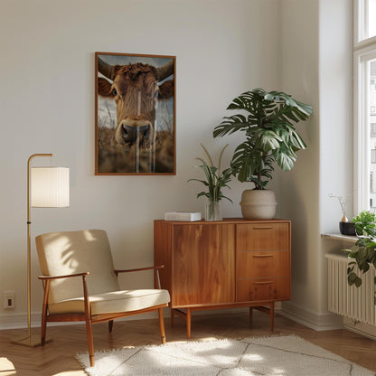 Highland Cow Poster – Rustic Farm Animal Art in Earthy Brown Tones