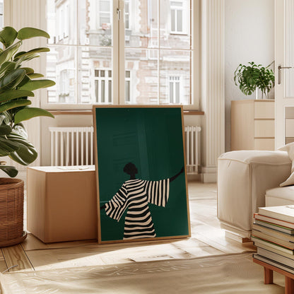 Minimalist Wall Art | Emerald Green Striped Silhouette Fashion Art Print