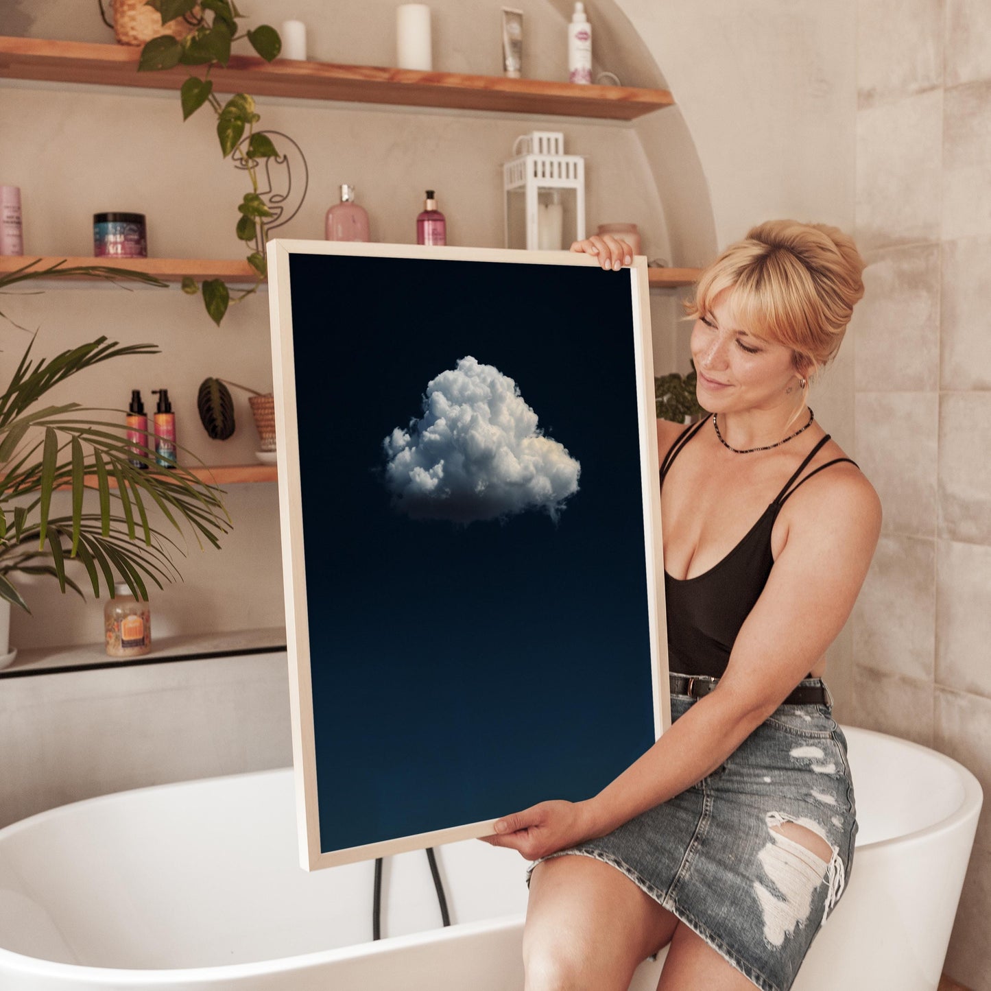 Indigo Cloud Wall Art - Minimalist Blue Sky Decor on Premium Cotton Canvas