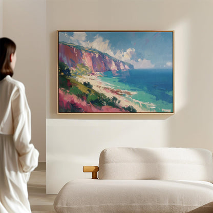 Coastal Cliff Canvas – Colorful Seaside Wall Art With Ocean View Painting