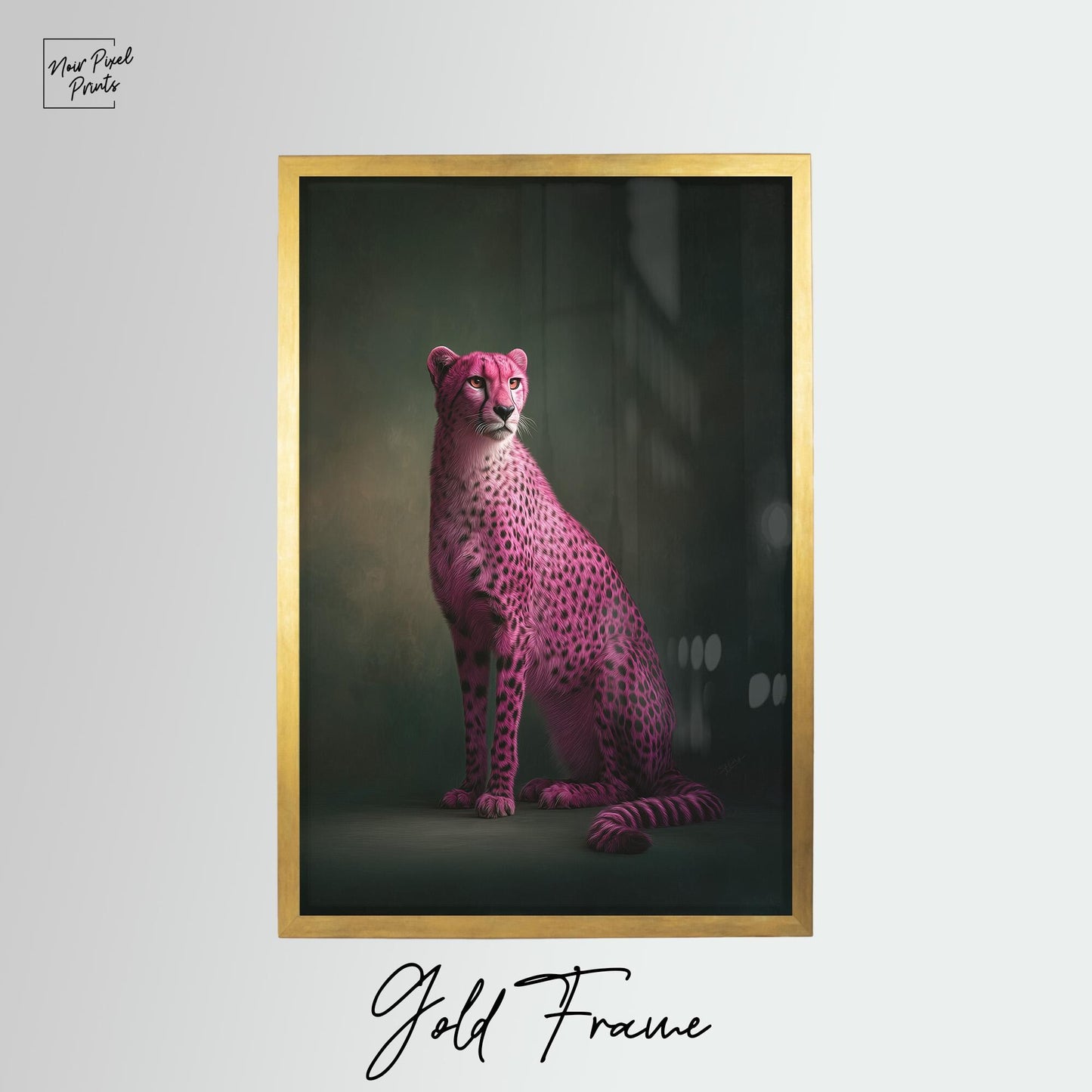 Pink Cheetah Wall Art - Emerald Green Maximalist Framed Canvas Print
