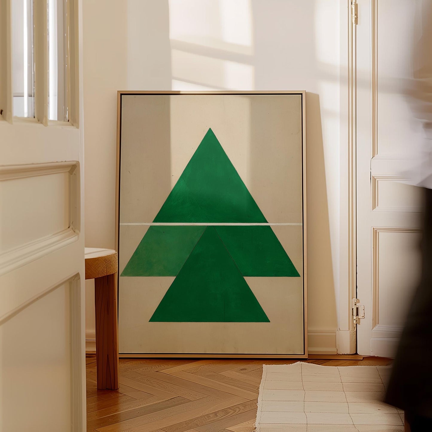 Green Geometric Triangle Canvas Art with Floating Frame
