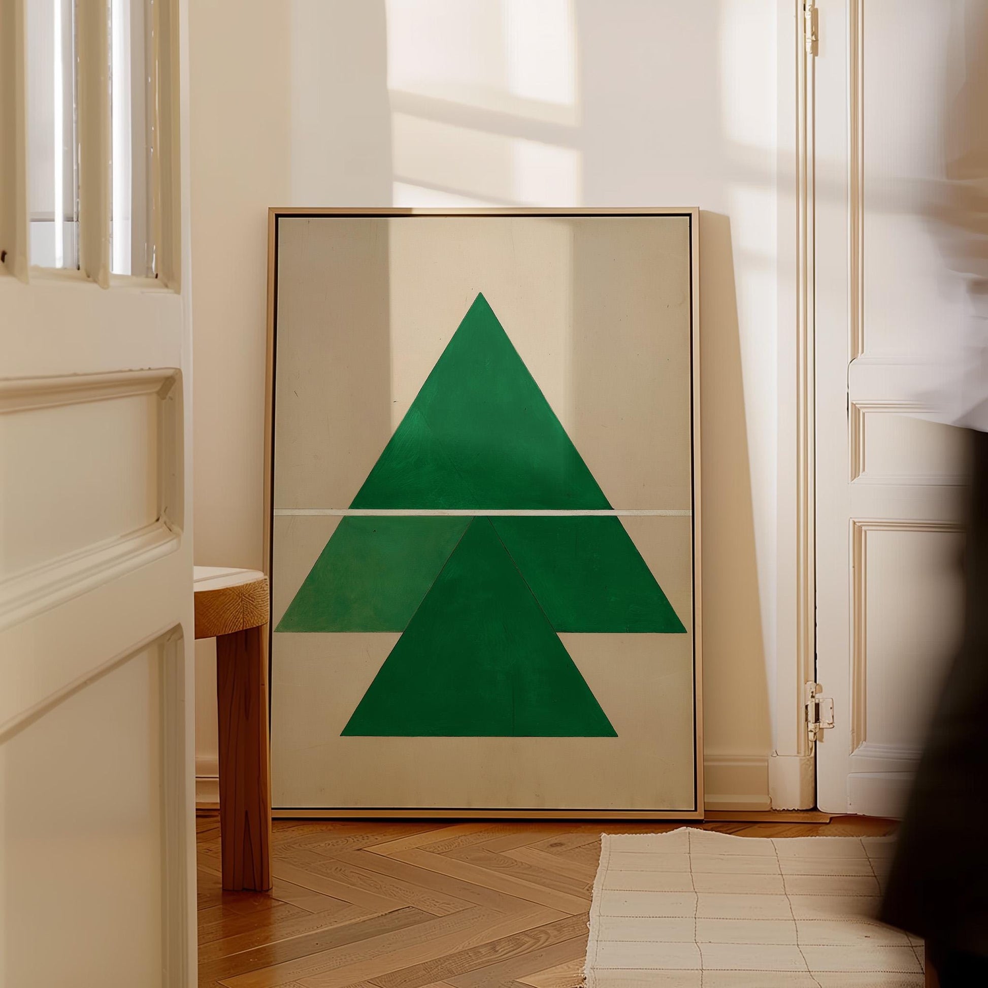 Green Geometric Triangle Canvas Art with Floating Frame