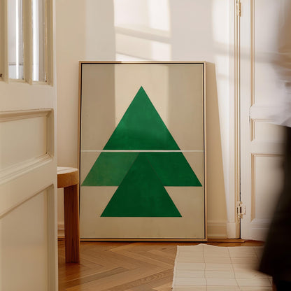 Green Geometric Triangle Canvas Art with Floating Frame