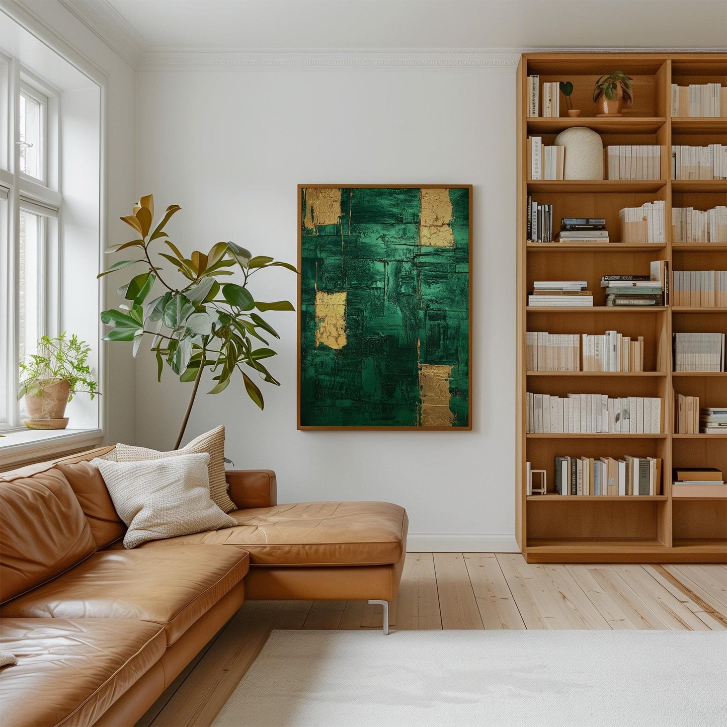 Emerald Green and Gold Textured Giclée Canvas Print Modern Abstract Wall Art for Office or Bedroom