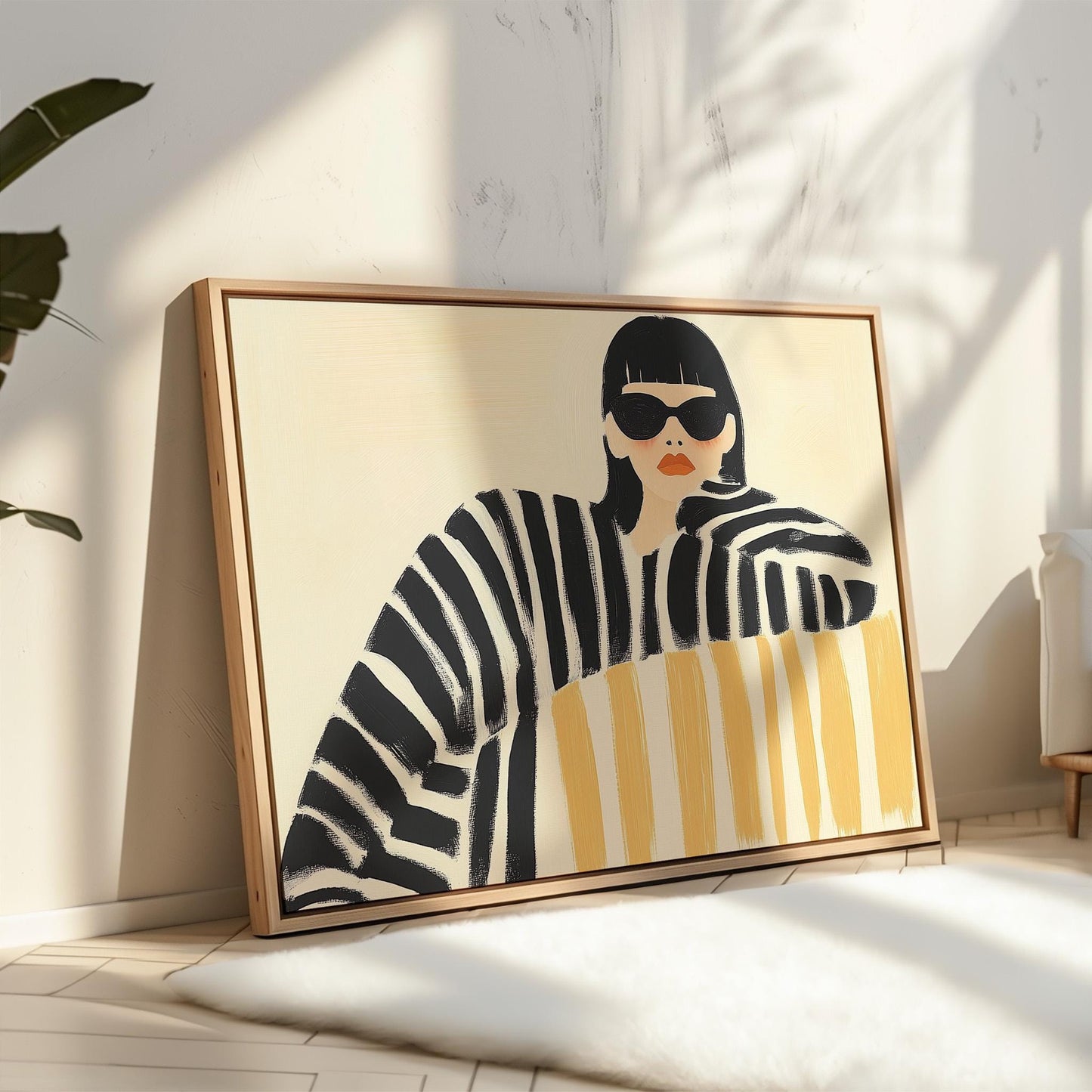 Giclée Canvas Print Woman in Sunglasses Modern Figurative Abstract Wall Art Minimalist Fashion Style for Bedroom or Living Room