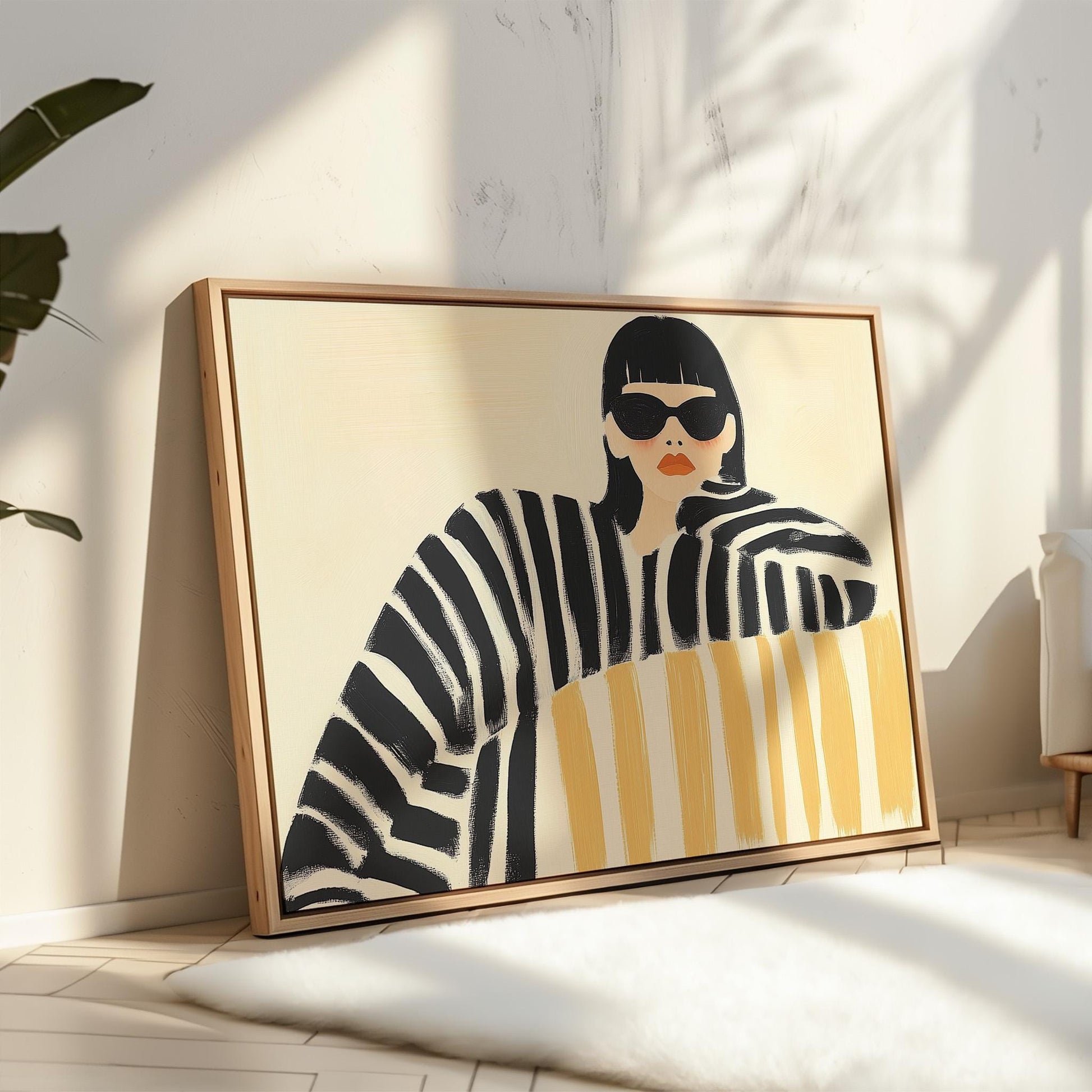 Giclée Canvas Print Woman in Sunglasses Modern Figurative Abstract Wall Art Minimalist Fashion Style for Bedroom or Living Room
