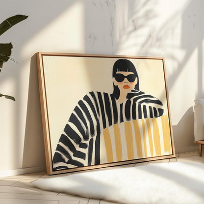 Giclée Canvas Print Woman in Sunglasses Modern Figurative Abstract Wall Art Minimalist Fashion Style for Bedroom or Living Room