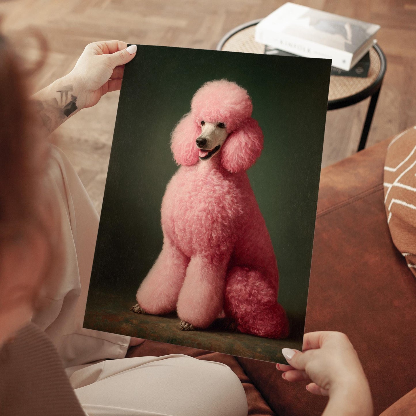 Emerald Green Poodle Art – Maximalist Dog Decor | Framed Canvas Print