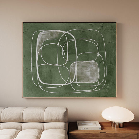 Green Abstract Line Giclée Canvas Print Textured Minimal Wall Art for Living Room or Office Decor