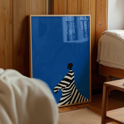 Electric Blue Wall Art – Cobalt Blue Artwork on Abstract Canvas Print, Framed