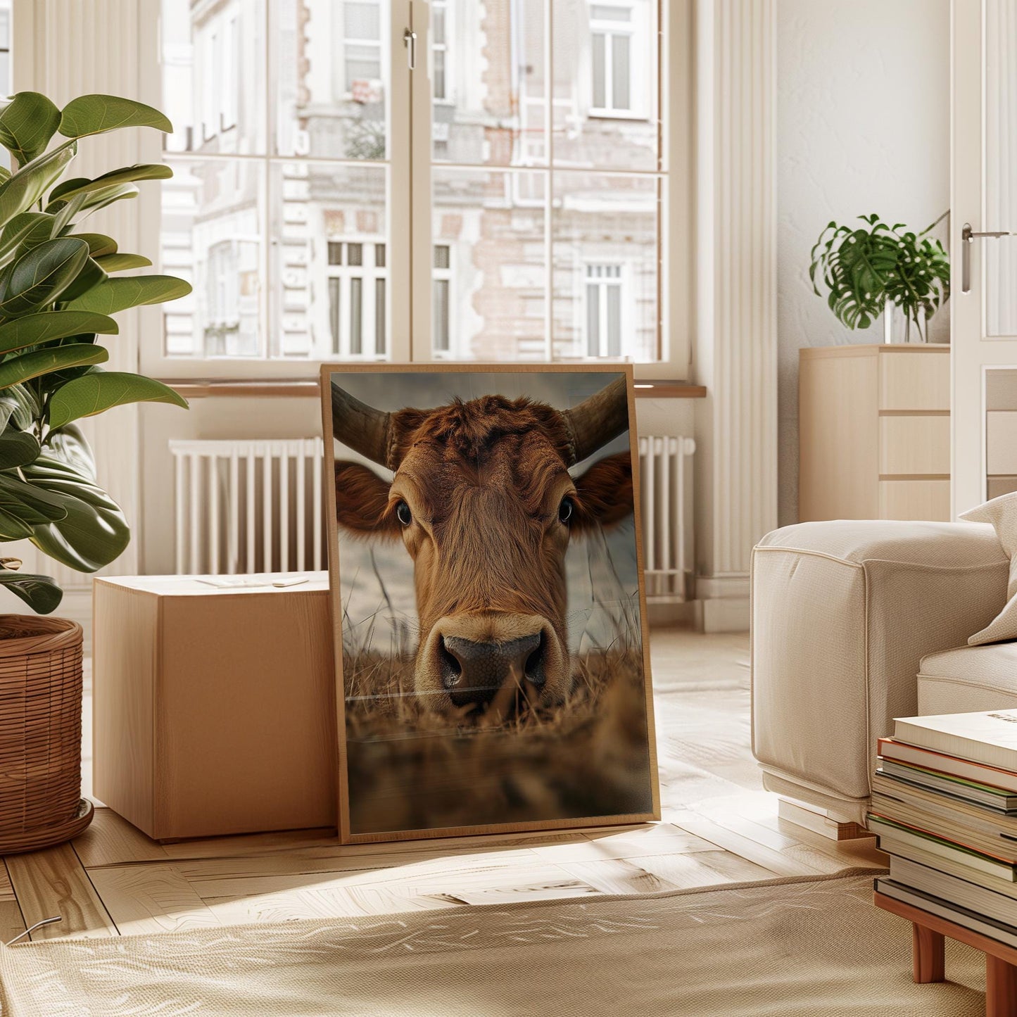 Highland Cow Poster – Rustic Farm Animal Art in Earthy Brown Tones