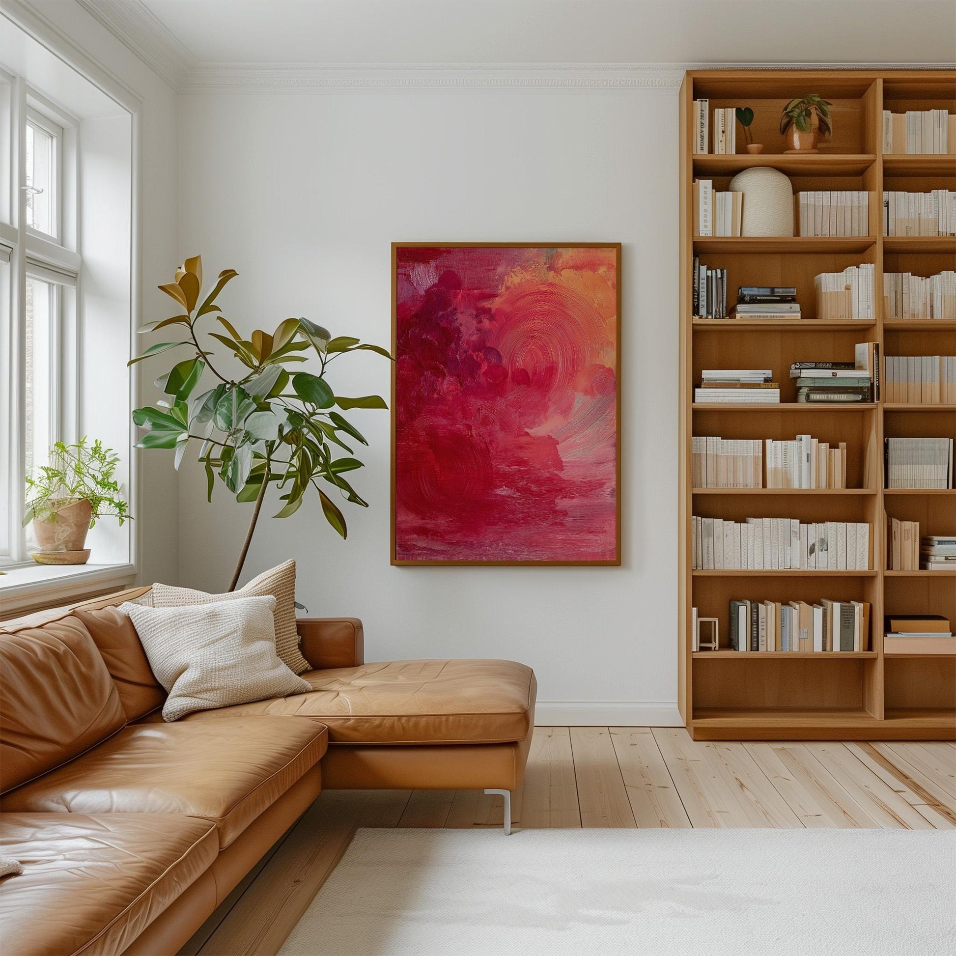 Pink and Red Abstract Canvas Art with Floating Frame