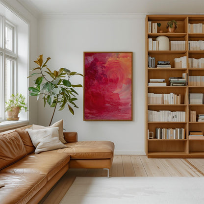 Pink and Red Abstract Canvas Art with Floating Frame