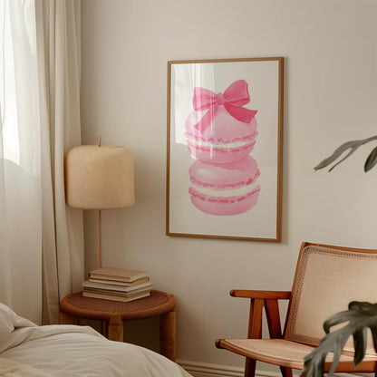 Pink Macaron Print - Feminine Wall Art | French Pastry Art, Pastel Bakery Poster