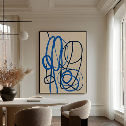 Blue Abstract Line Giclée Canvas Print Modern Minimal Wall Art for Living Room or Office Interior