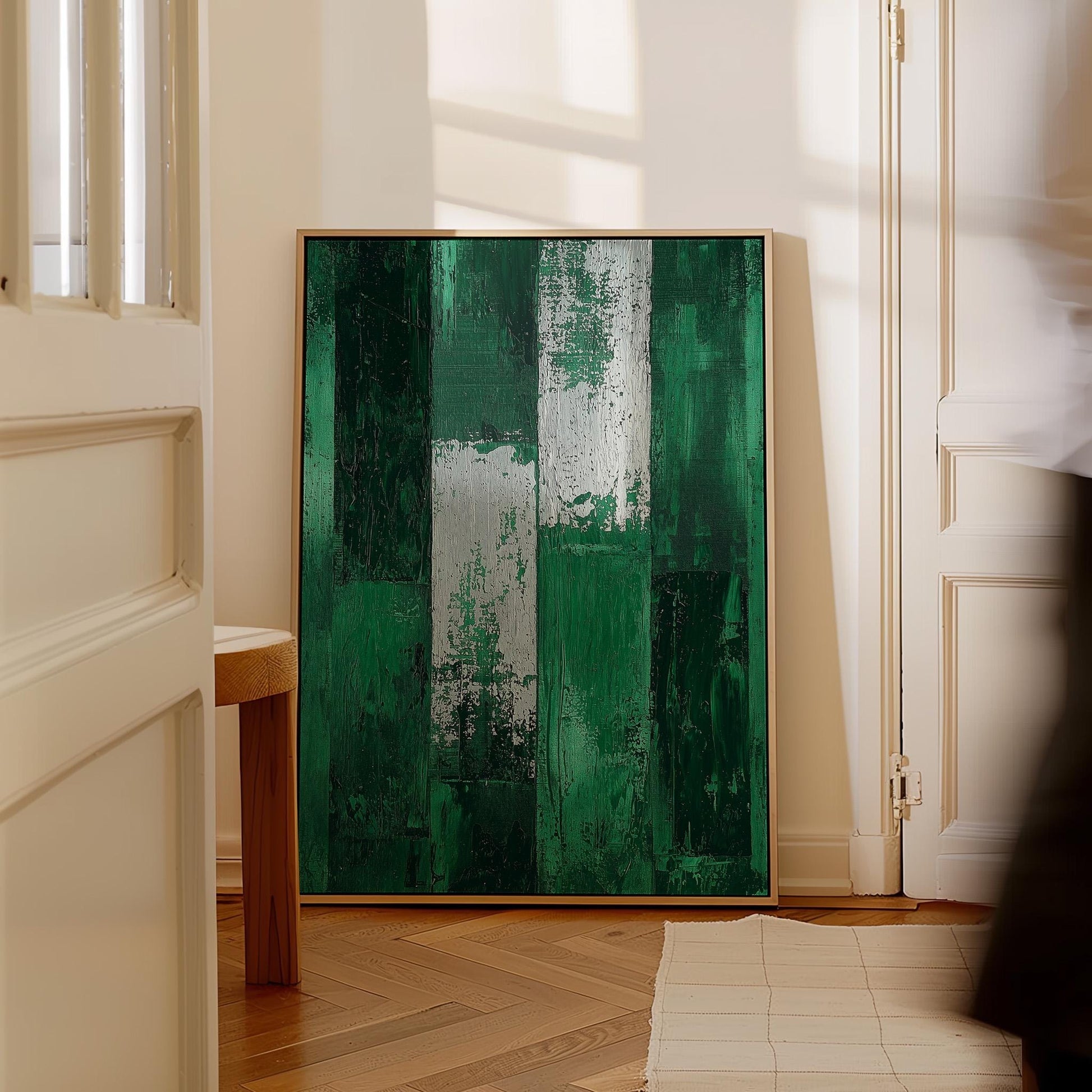 Emerald Green Abstract Canvas Art, Textured Modern Painting, Contemporary Giclée Wall Art for Living Room or Office, Minimalist Decor
