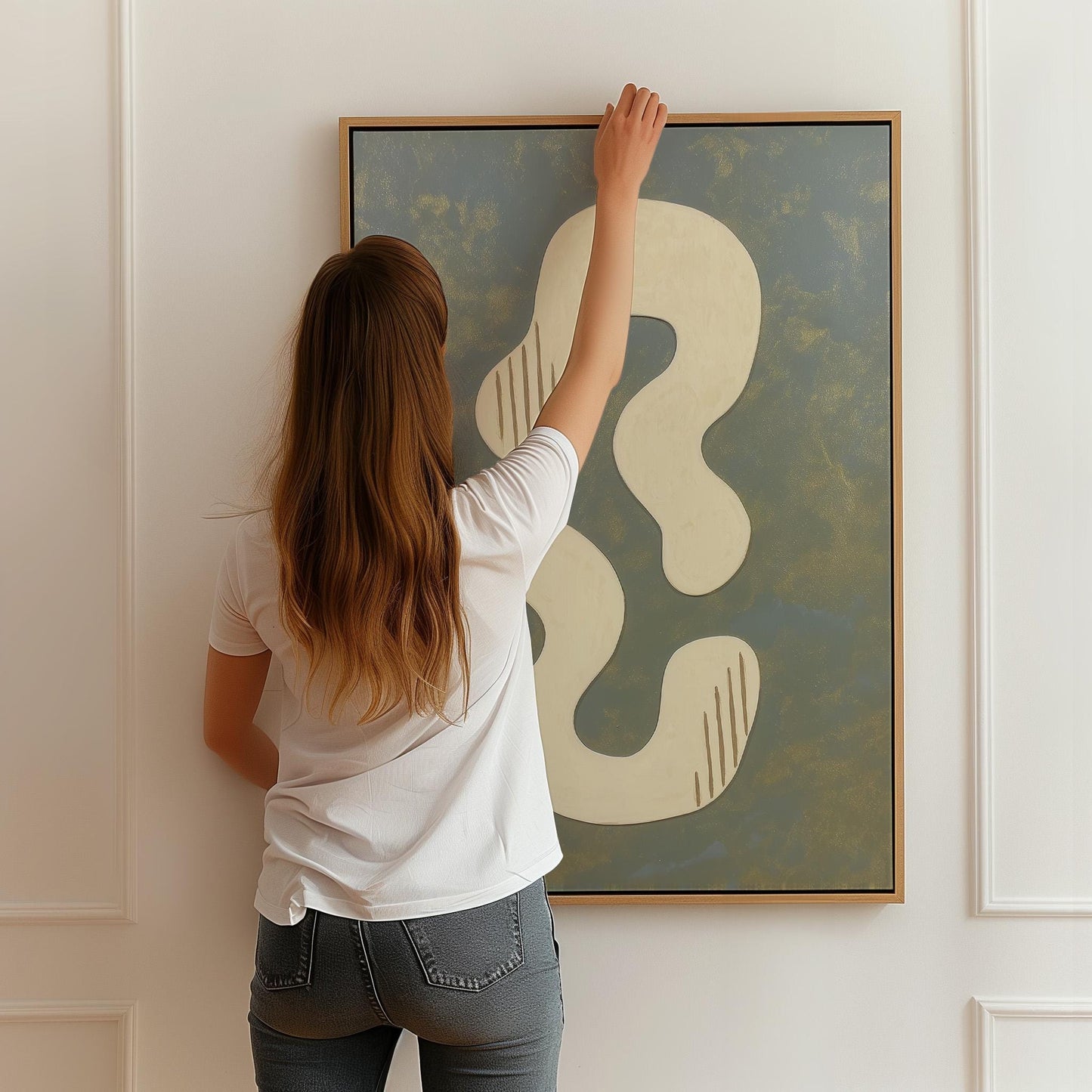 Abstract Blue and Beige Giclée Canvas Print with Soft Organic Shapes Modern Art for Minimalist Living Room or Studio Decor