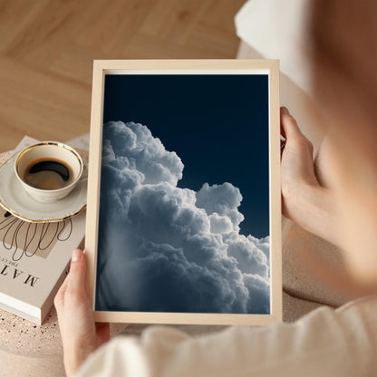 Deep Blue Night Sky Cloud Wall Art – Minimalist Wall Decor with Sustainable Wood Frame