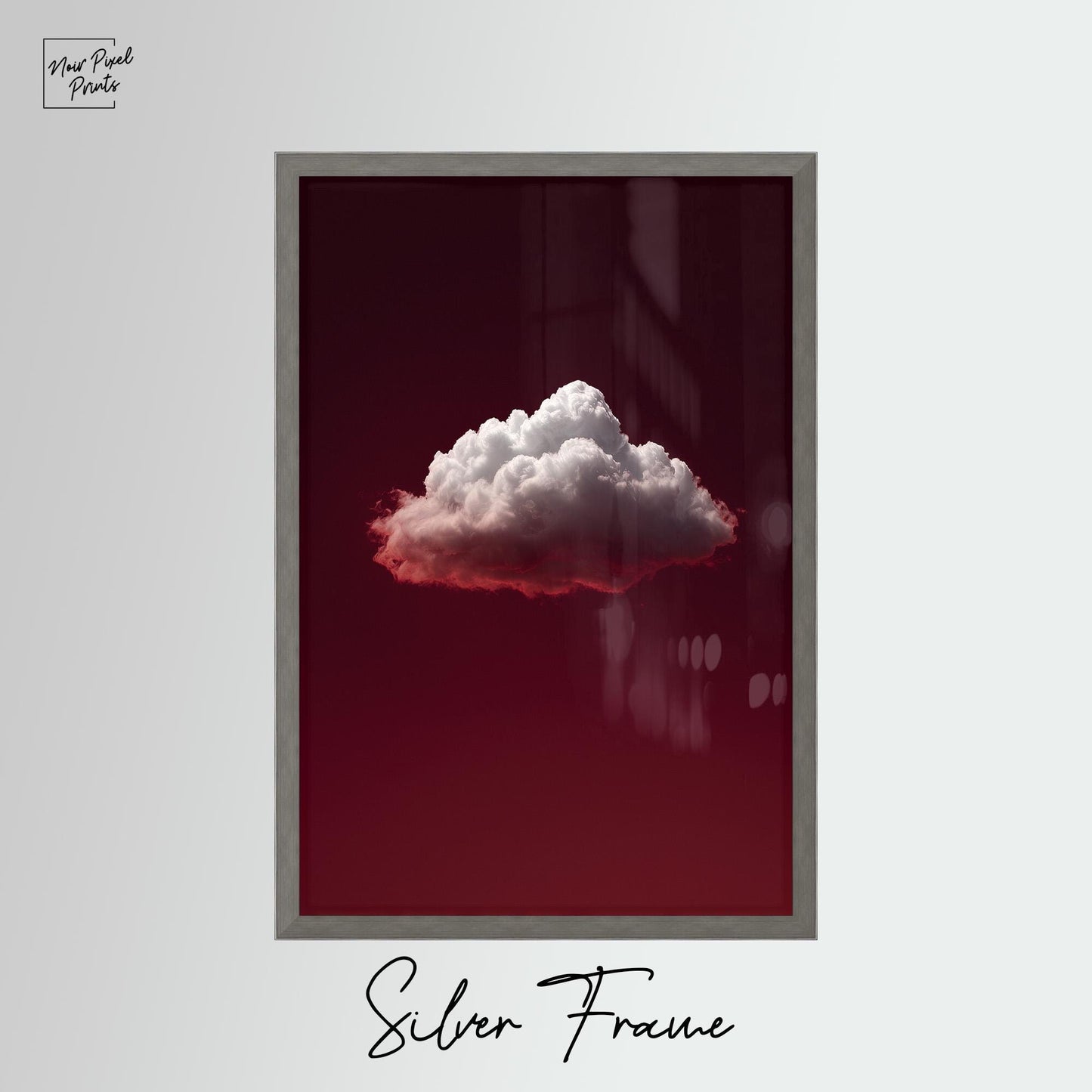 Minimalist Cloud Art Print – Deep Ruby Red Night Sky | Gallery Style Decor