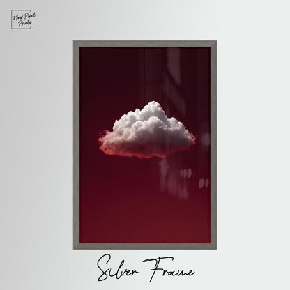 Minimalist Cloud Art Print – Deep Ruby Red Night Sky | Gallery Style Decor